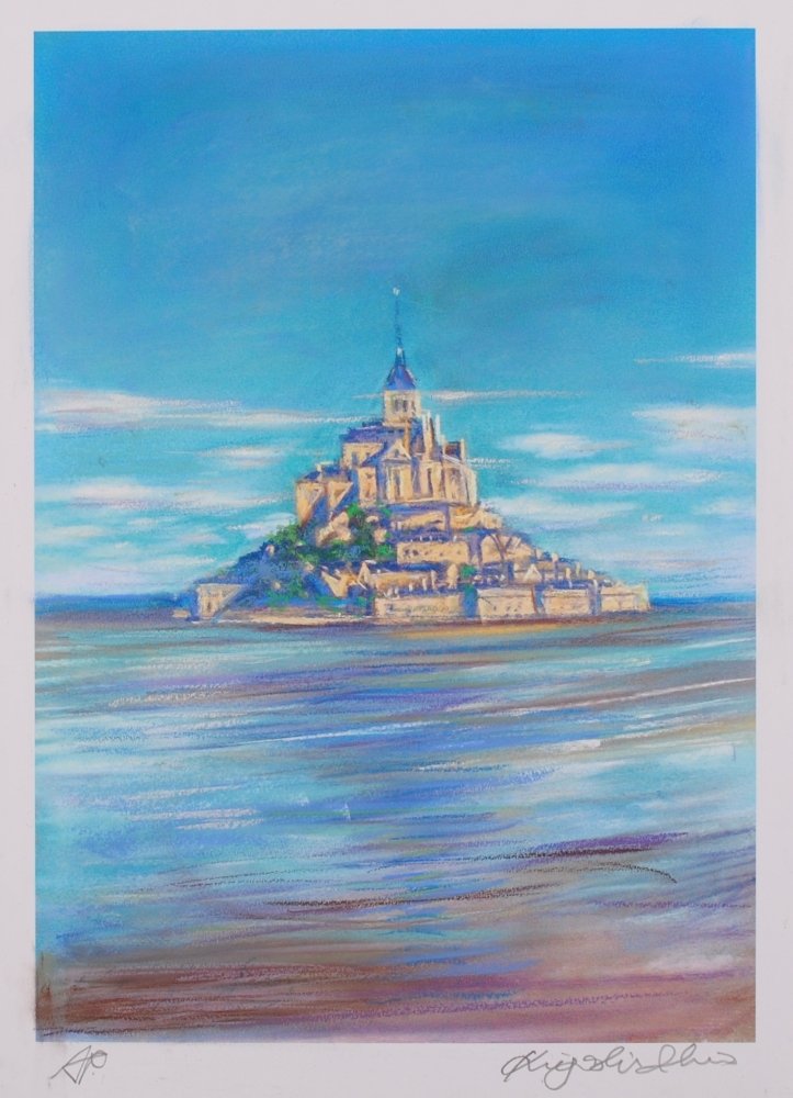 モンサンミシェル　 水彩画作家　B. Stelling 金色フレーム モンサンミシェル 水彩画作家 B. Stelling 金色フレーム - メルカリ